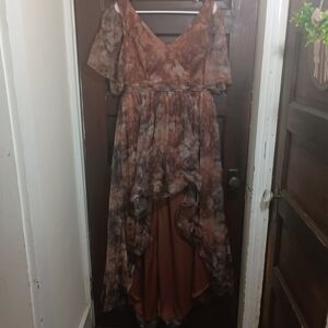 Brown and Black Tie-Dye High-Low Dress